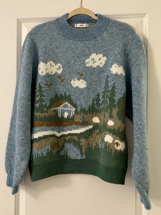 Mango Sweaters - Mango Blue Landscape Sweater, NEW